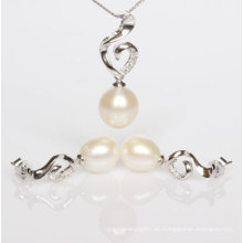 Pendientes de perlas de agua dulce de plata y conjuntos de aretes (ES1332)